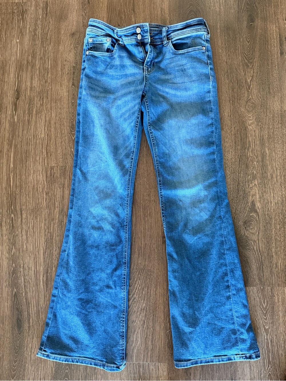 Aeropostale Blue Dual Button Women's Low Rise Flared Jeans Sz 6